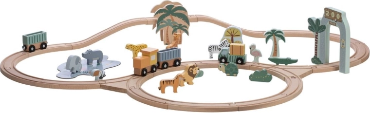 Freeon free2play vía de tren de madera con animales