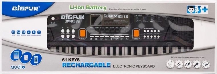 Teclado electrónico infantil con micrófono, 61 teclas, 42 ritmos - 1 unidad