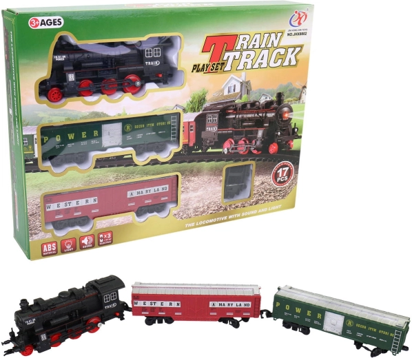 Conjunto de tren histórico con vías a pilas con luz y sonido