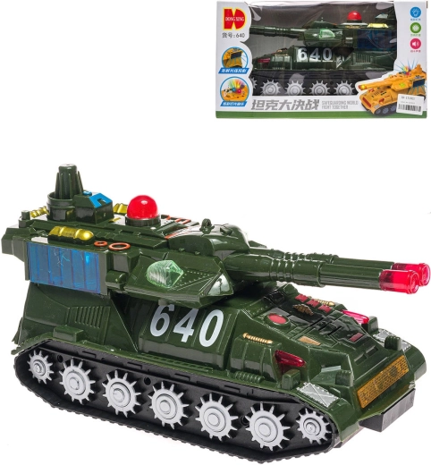 Tanque de orugas de plástico con motor de inercia con luz y sonido en caja - 1 pieza