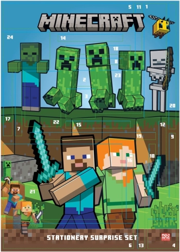 Calendario de Adviento de Minecraft con artículos de papelería