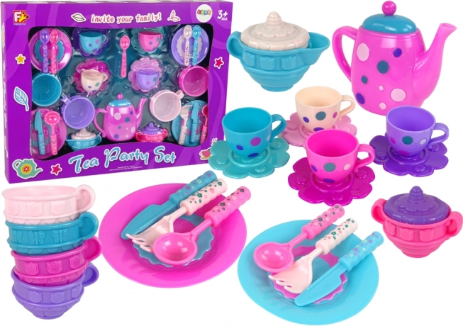 Juego de té infantil con vajilla y cubiertos