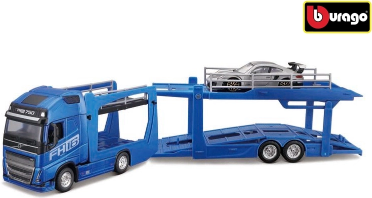 Camión Bburago Street Fire con semirremolque Volvo FH16 y Porsche 911 GT2 RS a escala 1:43
