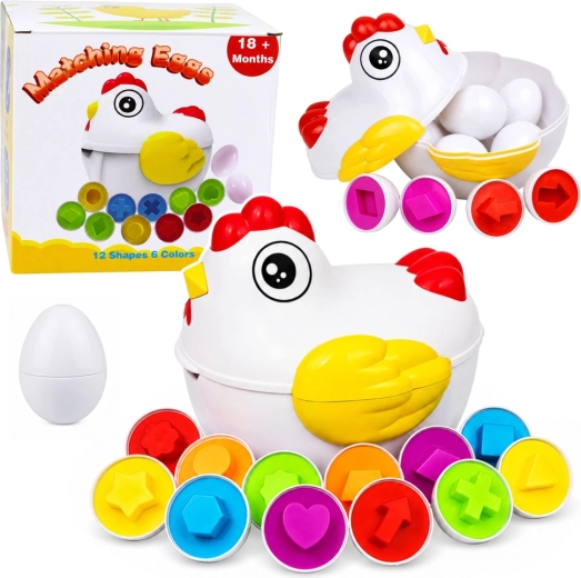 Gallina educativa con 12 huevitos que se abren – clasificador de formas y colores