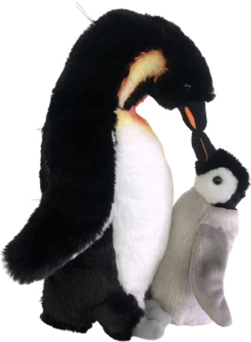 Pingüino de peluche con cría 28 cm