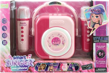 Set de karaoke con 2 micrófonos bluetooth rosa