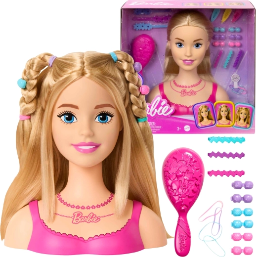 Cabeza de Barbie para peinar y estilizar con accesorios, 20 piezas