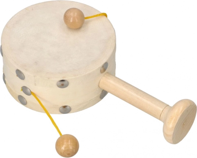 Tambor infantil de mano con bolitas de madera