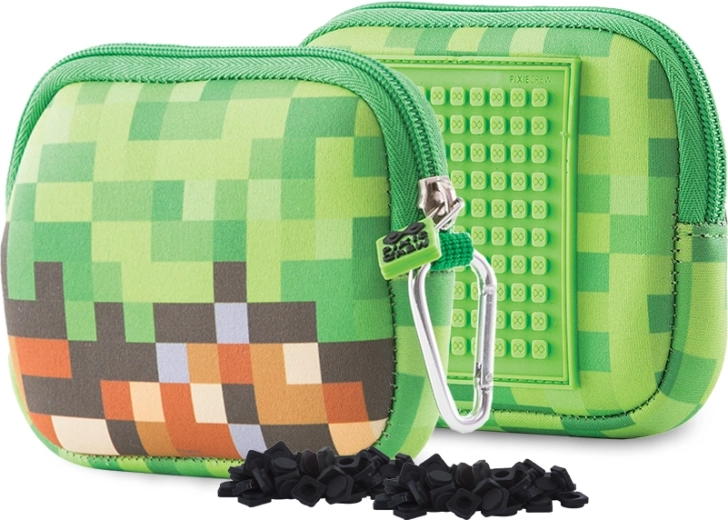Pixie Crew estuche universal con cremallera y panel de píxeles de silicona, verde-marrón