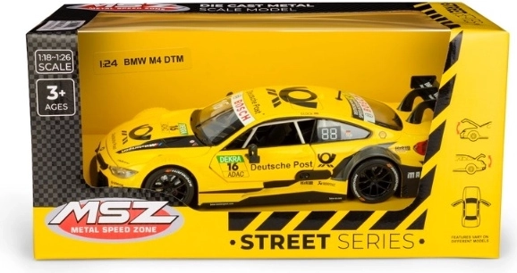 Modelo de coche MSZ BMW M4 DTM amarillo a escala 1:24