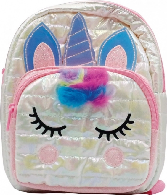 Mochila infantil puffy de unicornio blanca