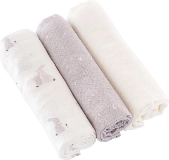 Träumeland pañales de tela Hophop Bunny Grau 80 × 80 cm (3 uds.)