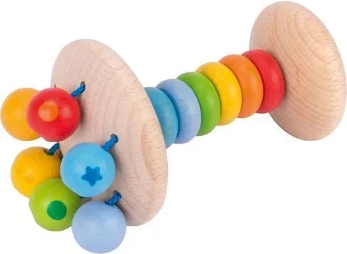 Sonajero de madera con cuentas y espejo