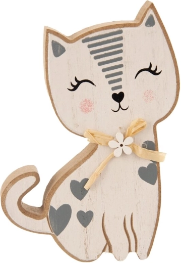 Gato decorativo de madera blanco-gris 15 cm