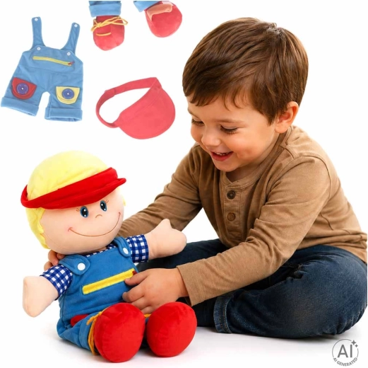 Muñeca de tela educativa niño para practicar cómo vestirse