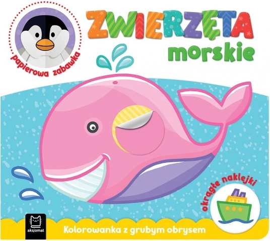 Juguete de papel y libro para colorear con contornos gruesos – Animales marinos, pegatinas redondas
