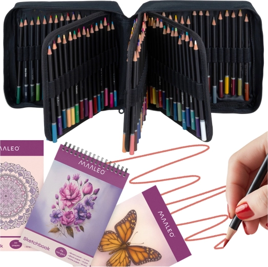 Maaleo set artístico de lápices de colores 120 colores con cuaderno de bocetos y estuche