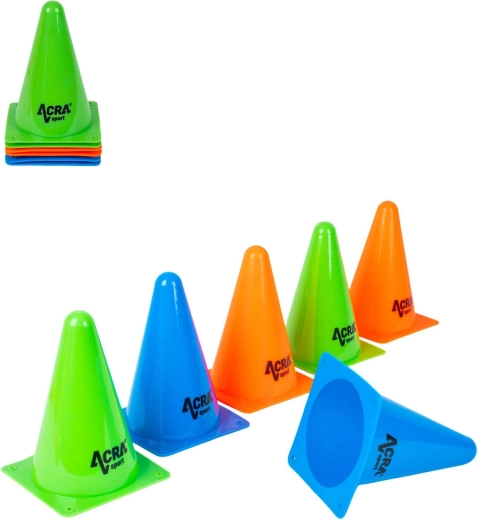 Conos de entrenamiento de colores ACRA de 18 cm - 6 unidades