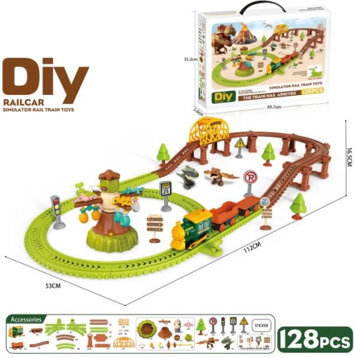 Circuito de tren infantil con vías, 128 piezas