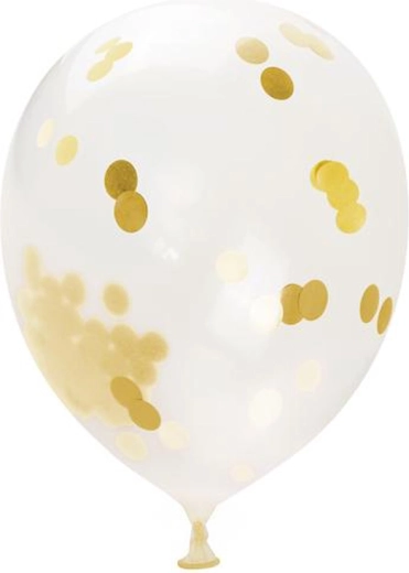 Globo con confeti – dorado, 30 cm, 5 uds