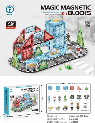Juego de construcción magnético ciudad, 49 piezas