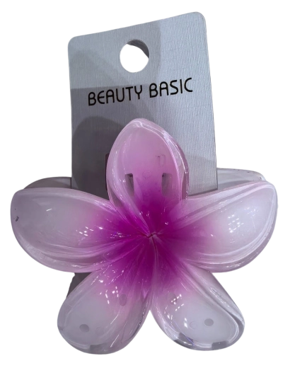 PINK pinza grande para el pelo con forma de flor de hibisco rosa-blanco - 1 pieza