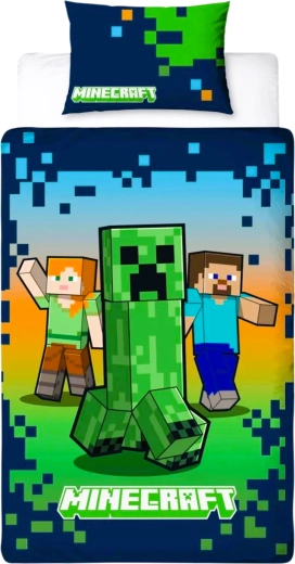 Ropa de cama de algodón Minecraft Creeper azul oscuro y verde 140 × 200 cm