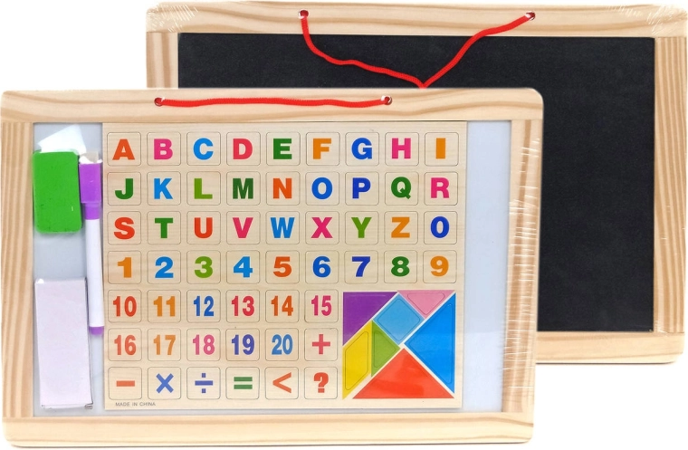 Pizarra magnética de doble cara para tizas y rotuladores con letras, números y puzzle