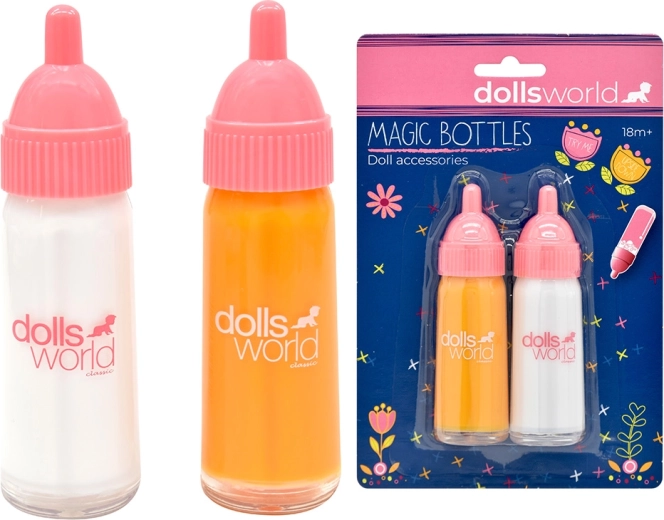 Dolls World biberones mágicos para muñecas: leche y naranja - 2 uds.