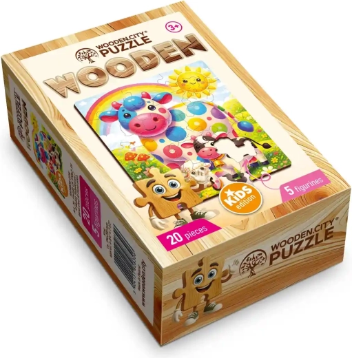 Puzzle de madera WOODEN CITY, vaquita arcoíris, 20 piezas