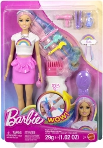 Barbie muñeca con cabello arcoíris y peinado brillante