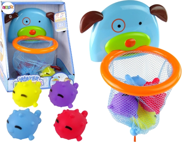 Juguete de baño mini baloncesto con perrito y pececitos de goma