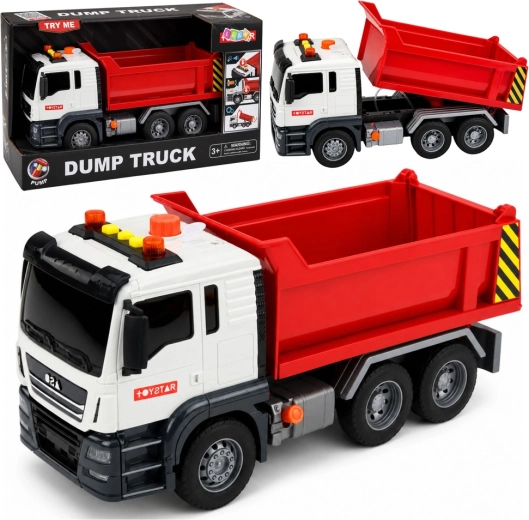 Camión volquete infantil Dump Truck con luces y sonidos, rojo-blanco