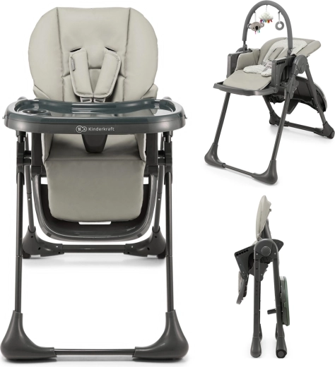 Kinderkraft Tummie 2 en 1 silla de comer y hamaca – gris