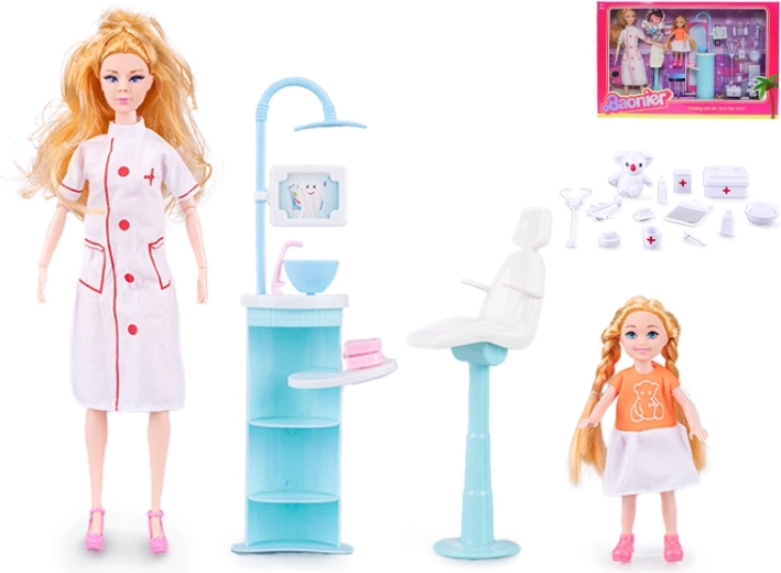 Muñeca doctora con pequeña paciente 29 cm