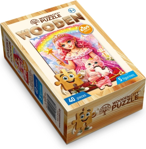 Puzzle de madera WOODEN CITY Princesa con un gatito mágico, 40 piezas