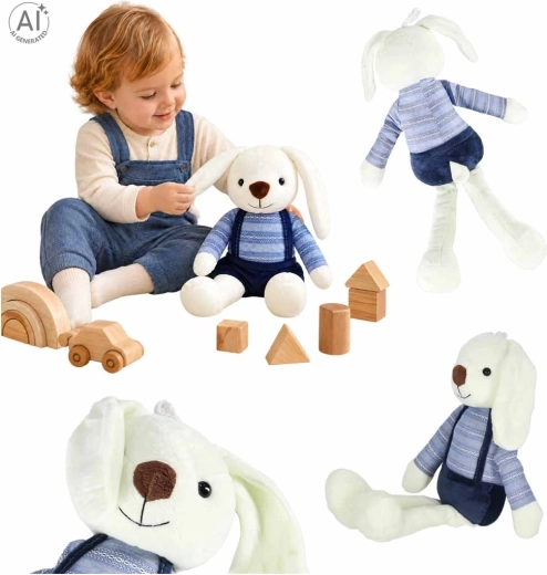 Conejito de peluche con pantaloncitos azules 36 cm