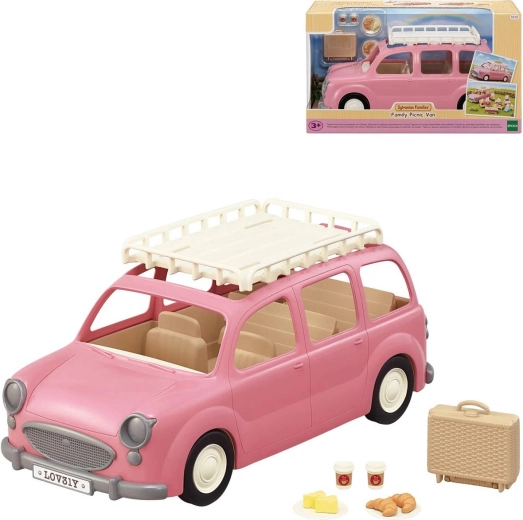 Furgoneta familiar rosa Sylvanian Families con accesorios de picnic