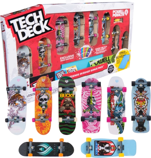 Tech Deck Legends Sk8shop Bonus Pack – set de 8 fingerboards con rampa Neon