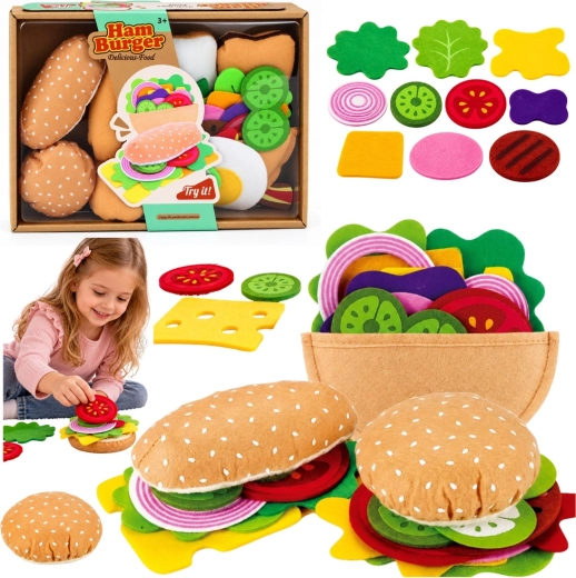 Set de peluche y fieltro para preparar hamburguesas y sándwiches, 28 piezas