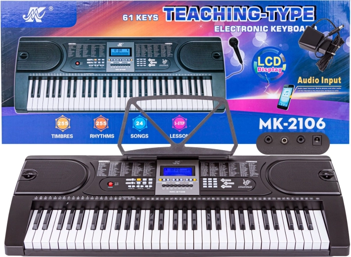 Teclado electrónico de 61 teclas con micrófono y adaptador de alimentación MK-2106