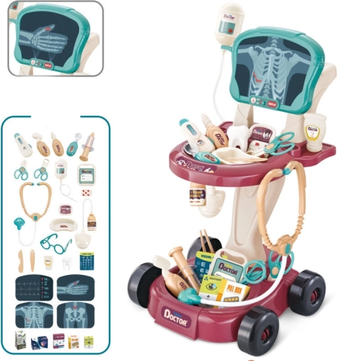 Carrito médico infantil con mesa y panel de ECG
