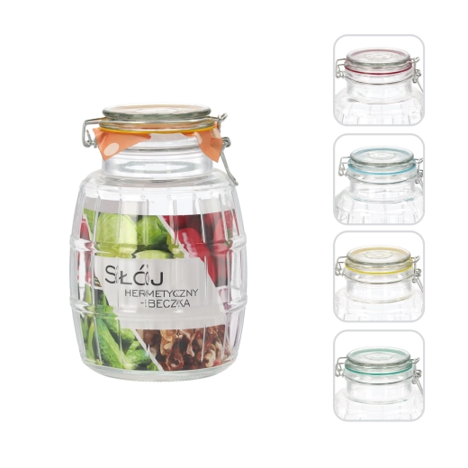 Tarro de vidrio de 1,7 l con cierre hermético en forma de barril