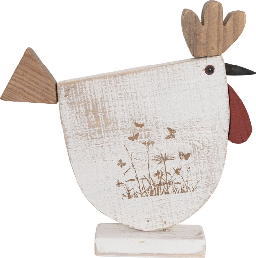 Decoración de gallina de madera con motivo de flor beige 27 × 5 × 27 cm