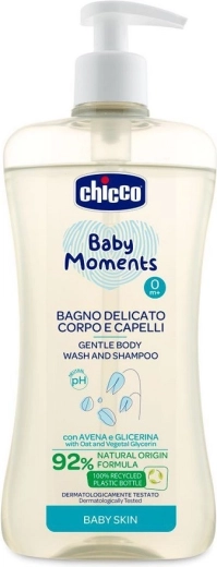Chicco champú suave para cabello y cuerpo Baby Moments 92 % de ingredientes naturales 500 ml
