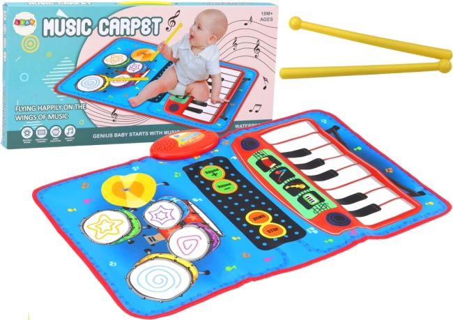 Alfombra musical interactiva 2 en 1 con tambores y piano, con baquetas