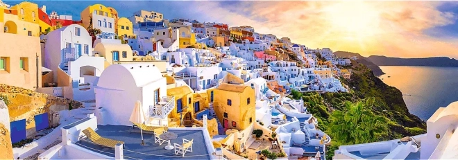 Puzzle panorámico de 1000 piezas – puesta de sol en Santorini de Trefl
