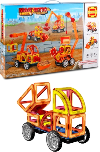 Set de construcción magnético con máquinas de construcción, 87 piezas