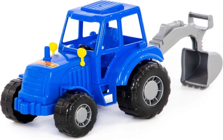 Tractor azul Majster con pala