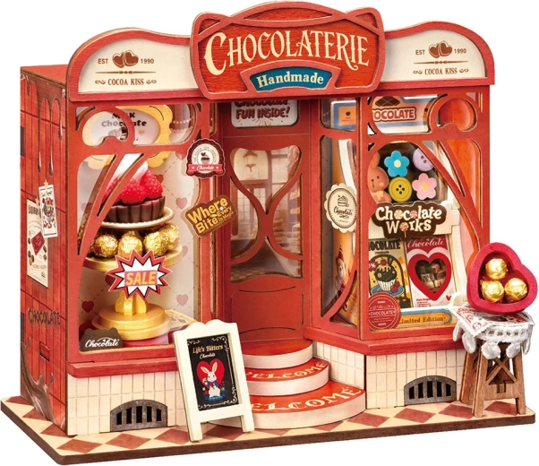 RoboTime Rolife mini chocolatería – Miniatura de casita de madera 3D DIY